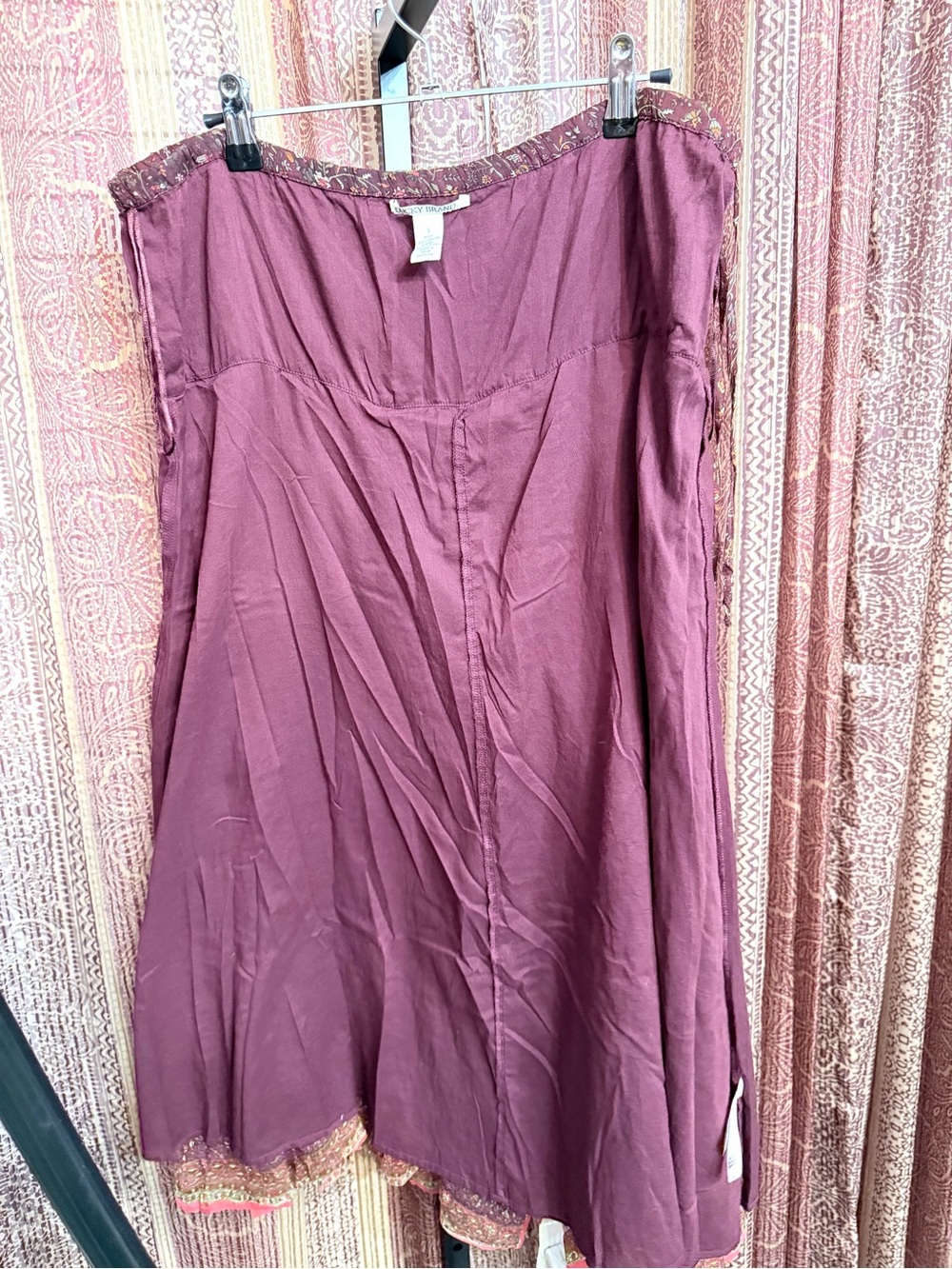 🌻 Lucky Brand Floral Boho Maxi Skirt Burgundy Rayon Size S - Picture 7 of 7